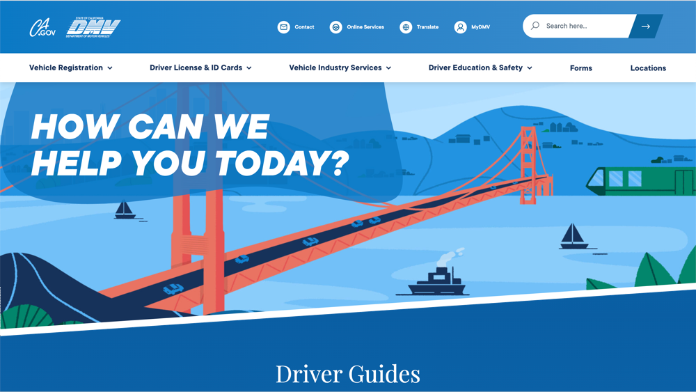 Screenshot of the California DMV website