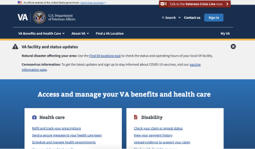 Screenshot of the VA dot gov