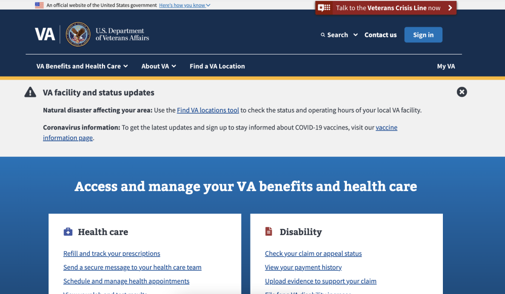 Screen shot representing United States Department of Veterans Affairs, Web Platform